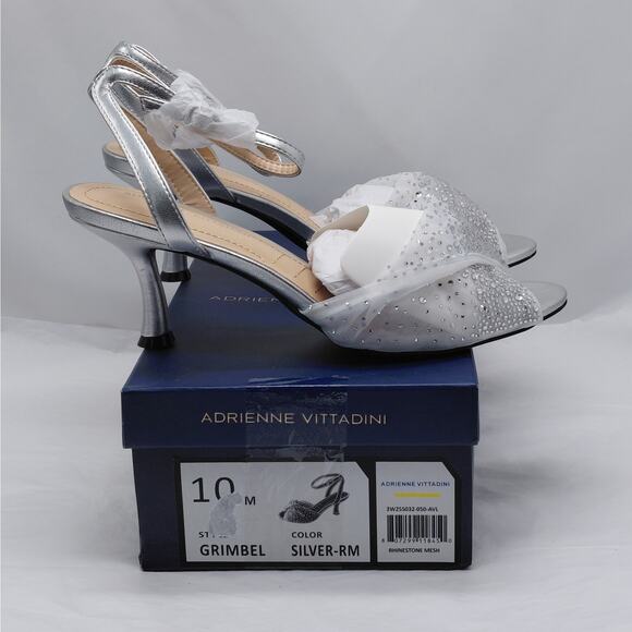 Adrienne Vittadini Womens Heels Size 10 Silver Rhinestone Mesh Dress Sandals NIB - Picture 3 of 12